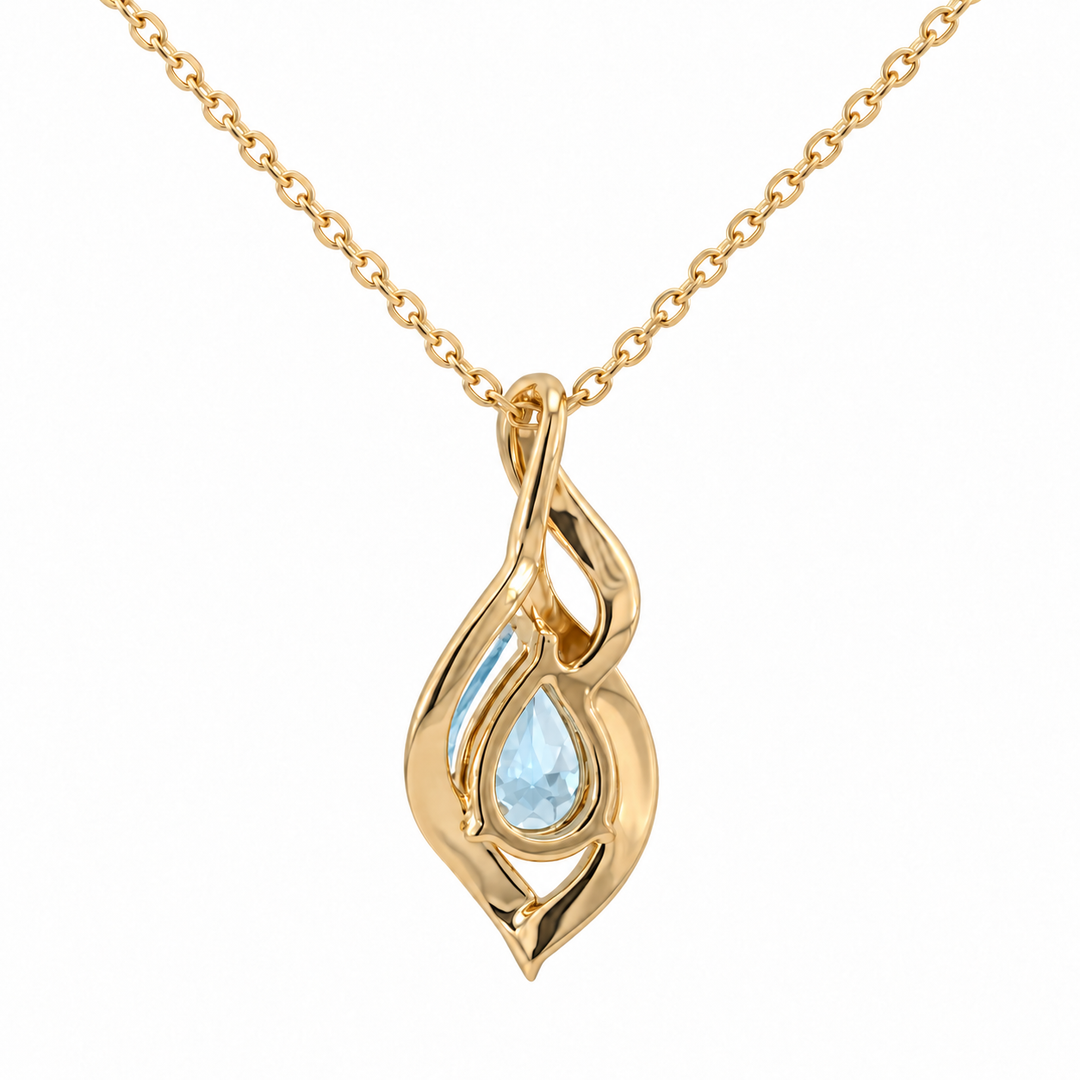Blue Topaz &amp; Diamond Swirl Pendant 14K Yellow Gold 0.87CTW