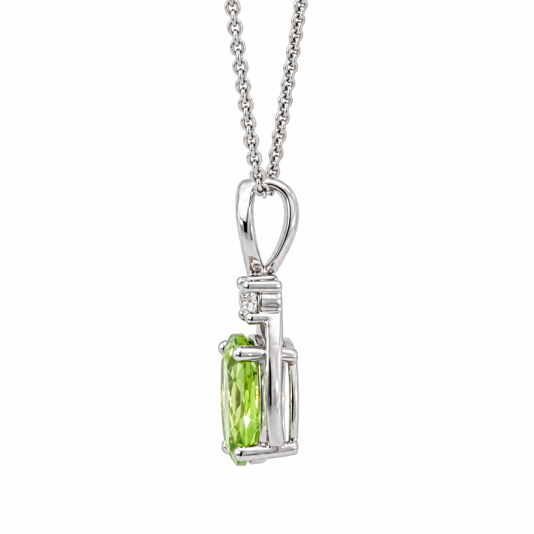 Peridot Diamond Swirl Pendant 14K White Gold 1CT