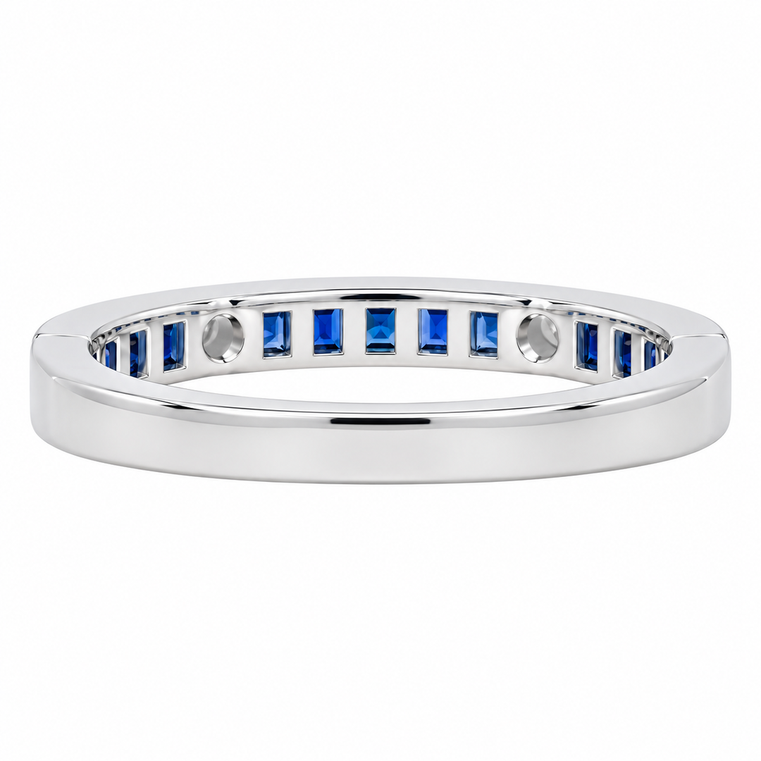 Sapphire Diamond Milgrain Band 14K White Gold