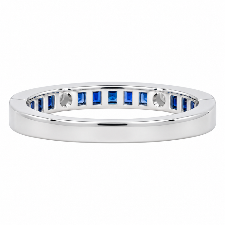 Sapphire Diamond Milgrain Band 14K White Gold
