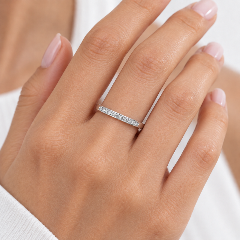 Princess Cut Diamond Channel Band 0.25CT 14K White Gold