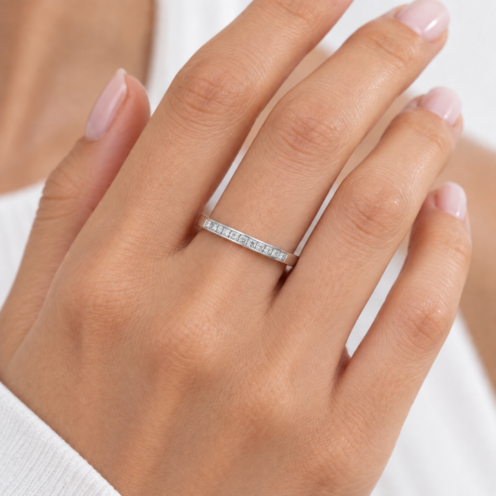 Princess Cut Diamond Channel Band 0.25CT 14K White Gold