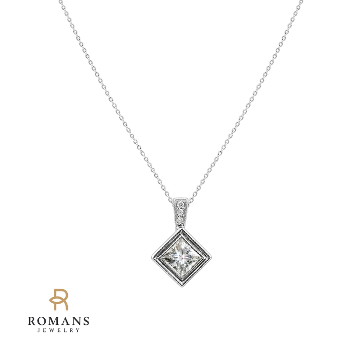 Princess Cut Diamond Pendant 0.72CT 14K White Gold