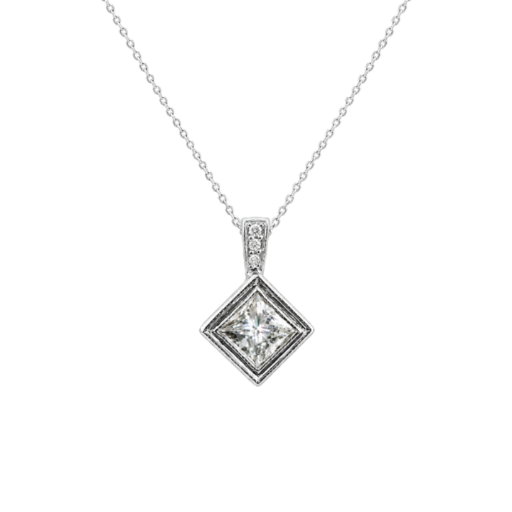 Princess Cut Diamond Pendant 0.72CT 14K White Gold