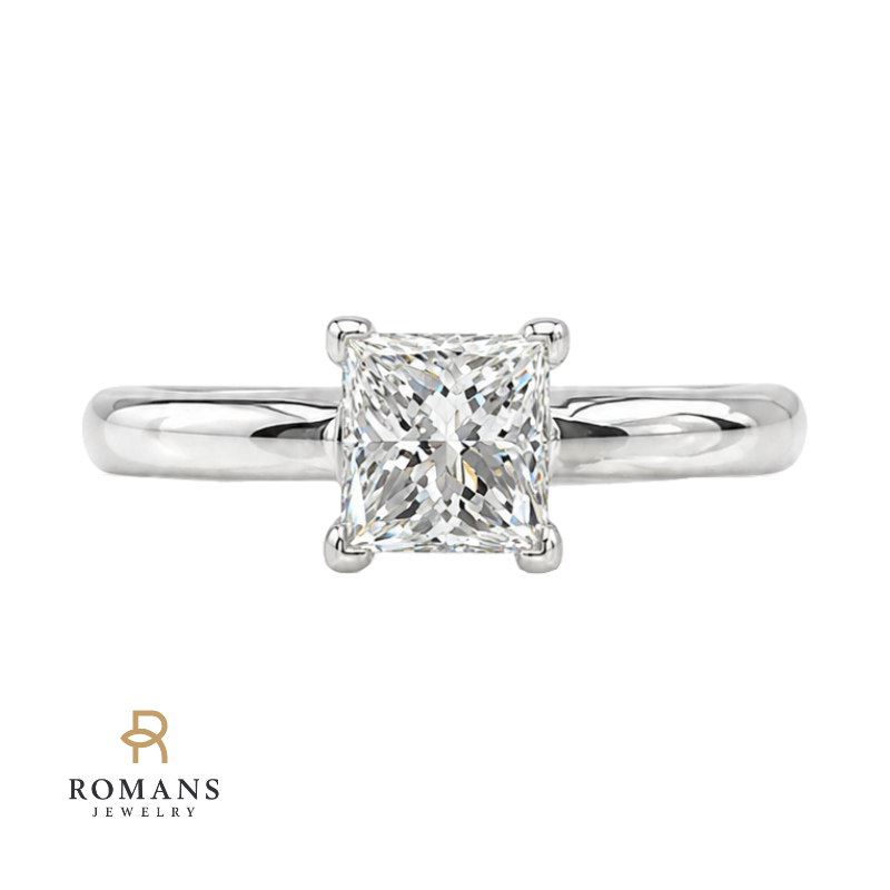 Princess Cut Diamond Solitaire Engagement Ring 18K White Gold 1CT