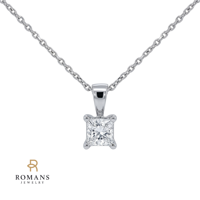 Princess Cut Diamond Solitaire Pendant 14K White Gold .33CT
