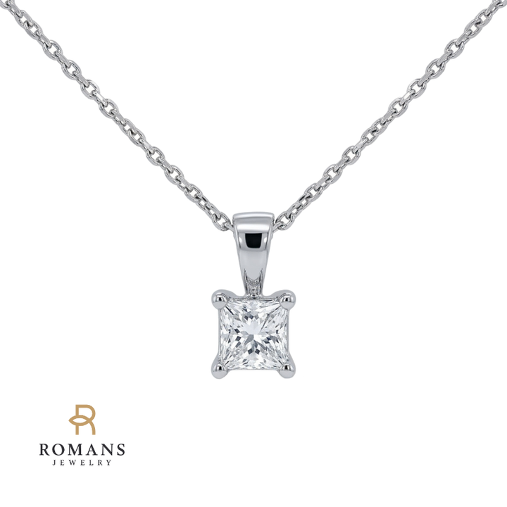 Princess Cut Diamond Solitaire Pendant 14K White Gold .33CT