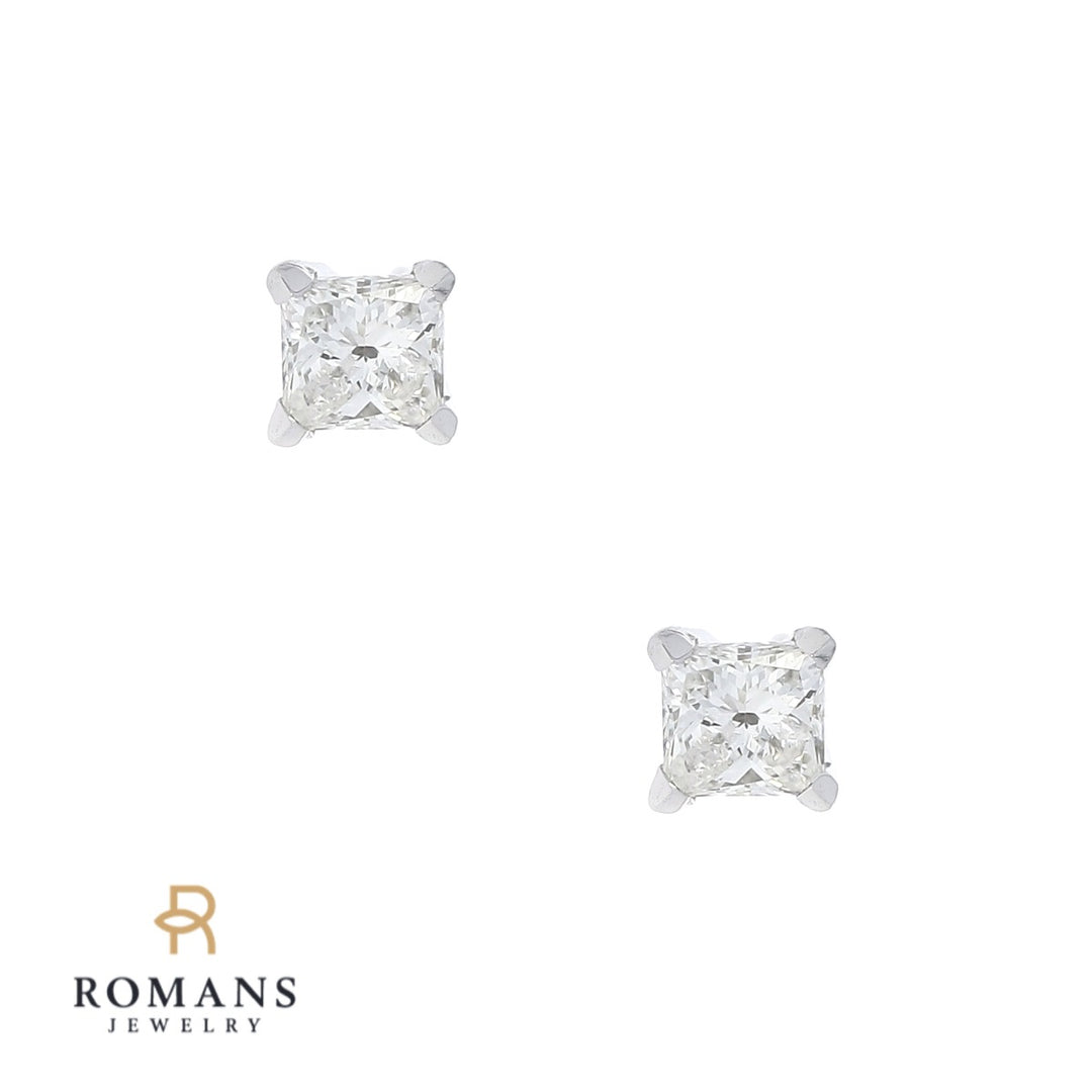 Princess Cut Diamond Stud Earrings 14K White Gold .56CTW