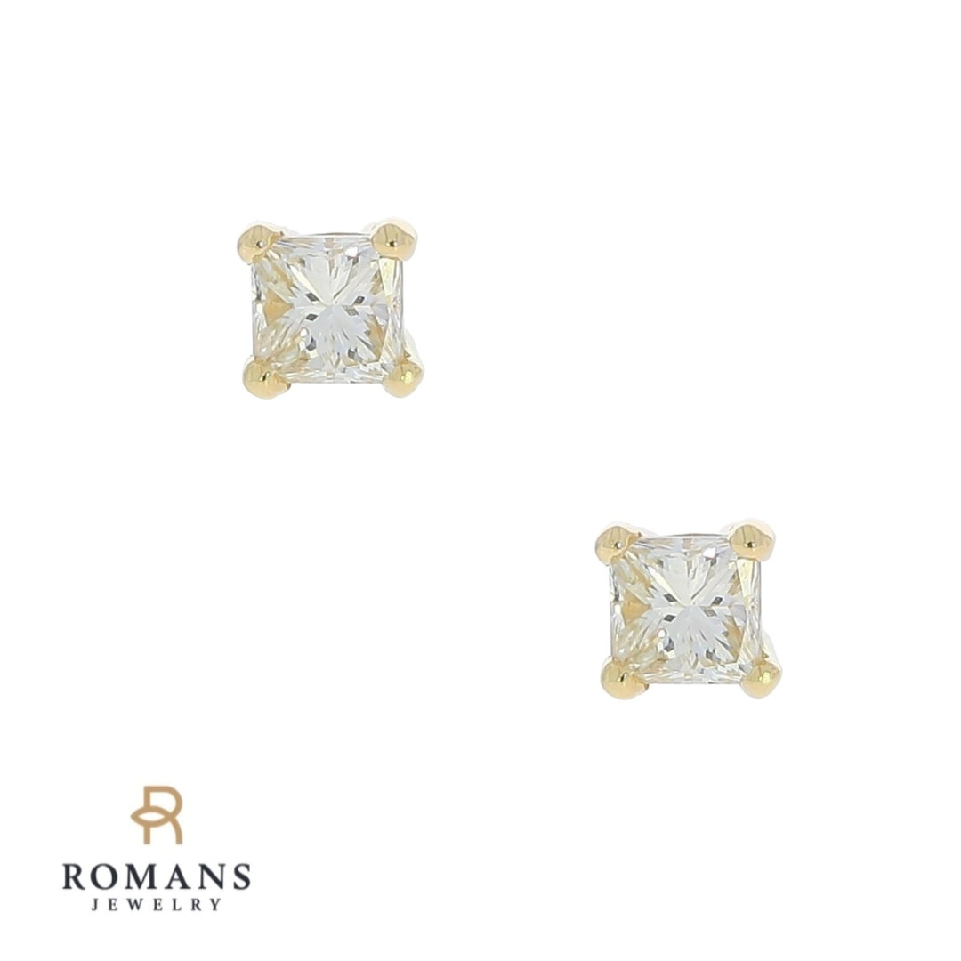 Princess Cut Diamond Stud Earrings 14K Yellow Gold .33CTW