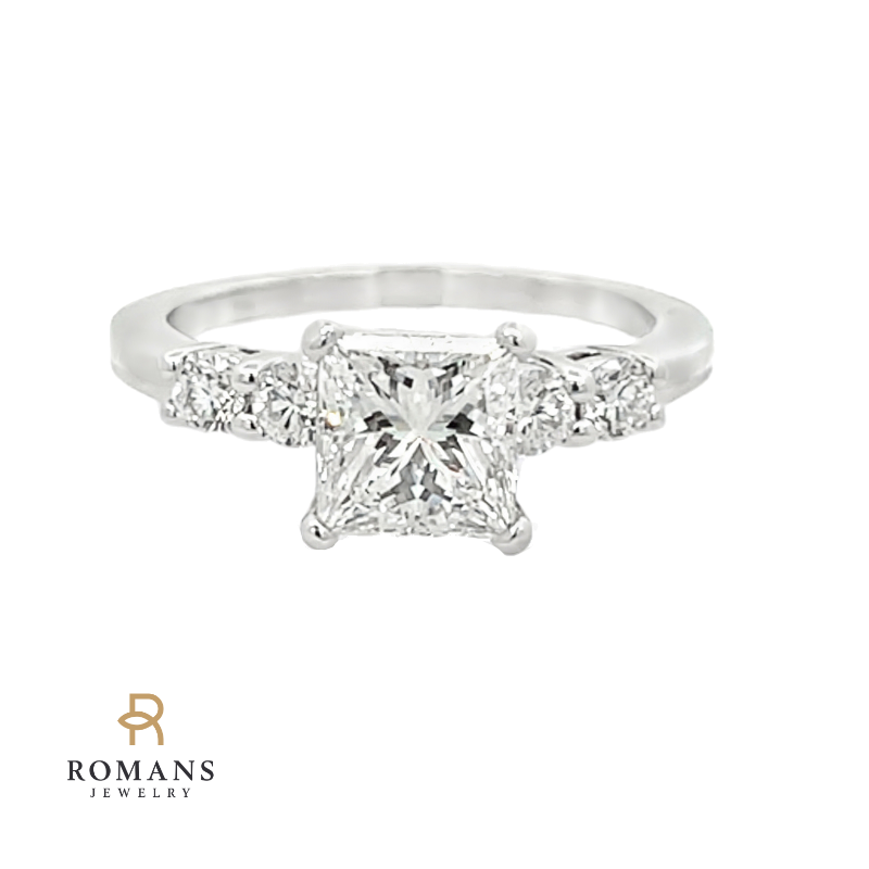 Princess Cut Engagement Ring 18K White Gold 1.59CT
