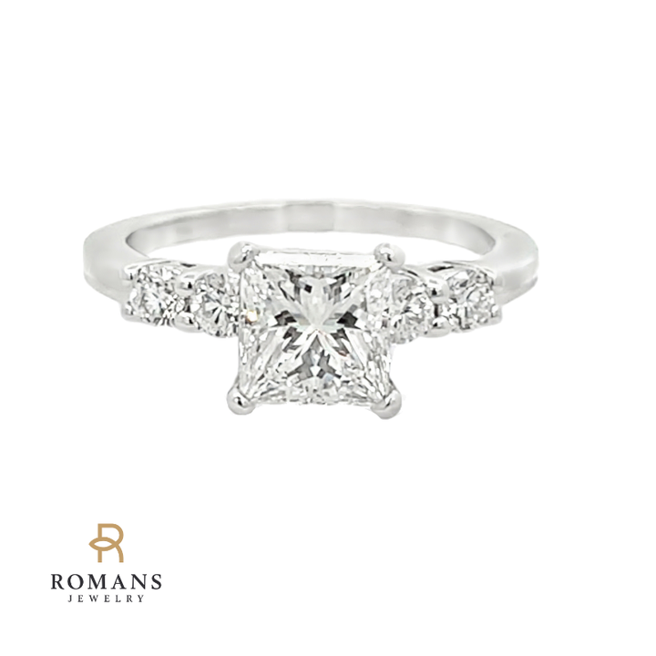 Princess Cut Engagement Ring 18K White Gold 1.59CT