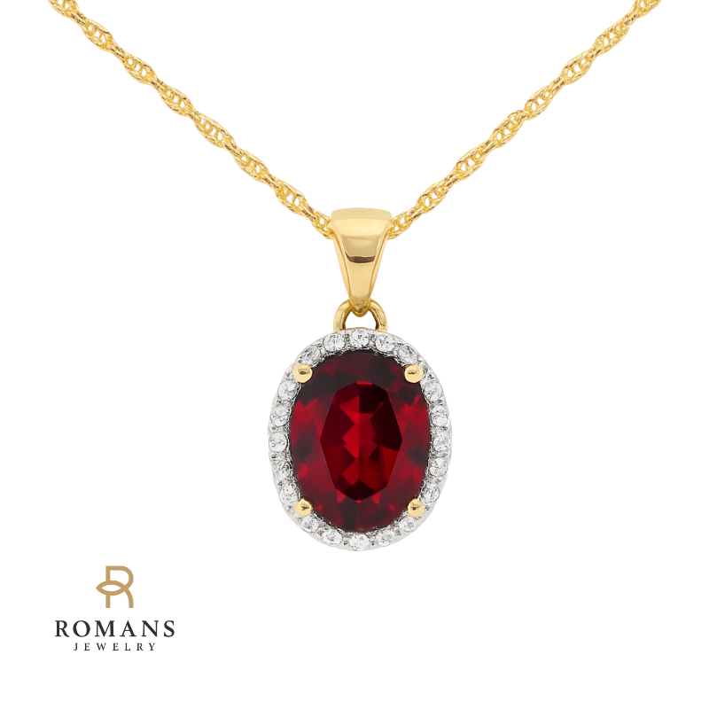 Radiant Garnet Diamond Halo Pendant 14K Yellow Gold 2.41CT