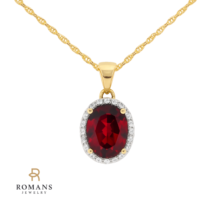 Radiant Garnet Diamond Halo Pendant 14K Yellow Gold 2.41CT