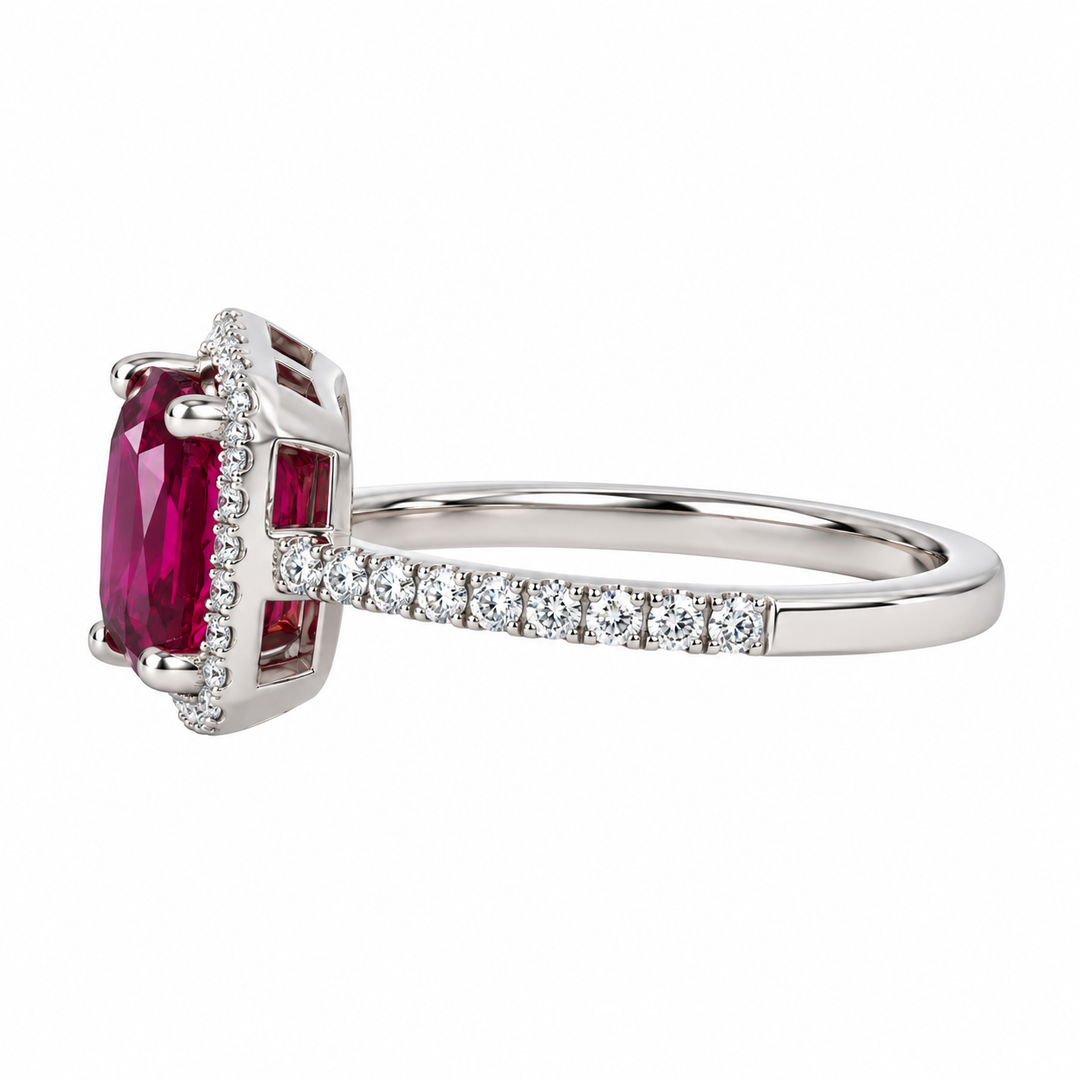 Rhodolite Garnet Diamond Halo Ring 2.54CT 14K White Gold
