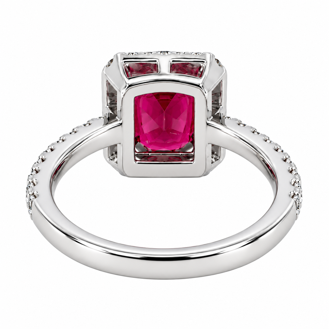 Rhodolite Garnet Diamond Halo Ring 2.54CT 14K White Gold