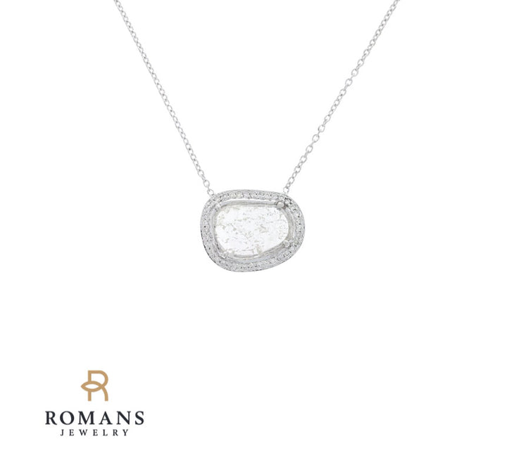 Raw Salt & Pepper Diamond Halo Necklace 14K White Gold .70CT