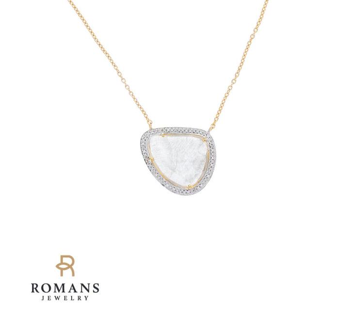 Raw Salt Pepper Diamond Halo Necklace 18K Two Tone .53CT