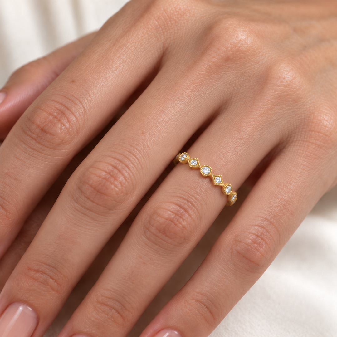 Geometric Diamond Wedding Band 14K Yellow Gold 0.21CTW