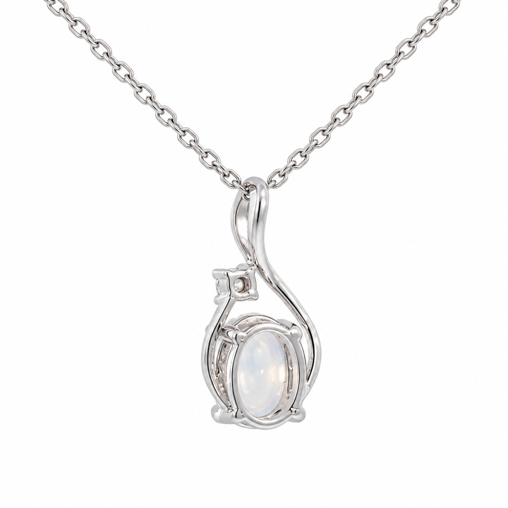 Moonstone Diamond Swirl Pendant 14K White Gold 1.37CT