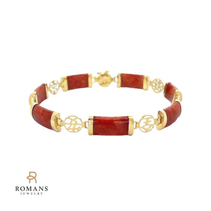 Red Jade Segment Bracelet 14K Yellow Gold