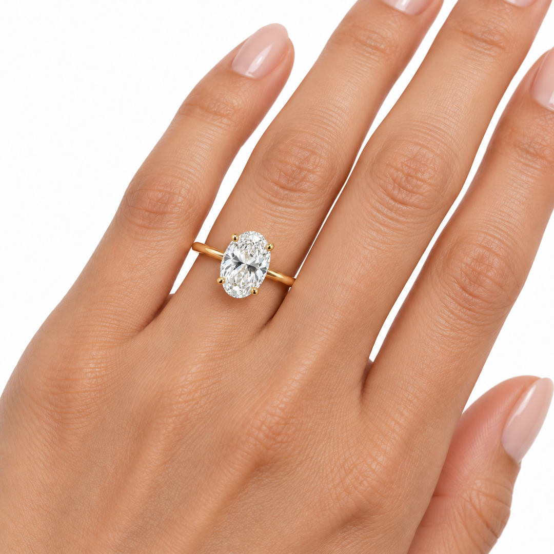 Covenant Oval Lab Grown Diamond Hidden Halo Engagement Ring 2.08CT 14K Yellow Gold