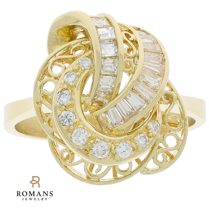 Retro Woven Diamond Ring 18K Yellow Gold .90CTW