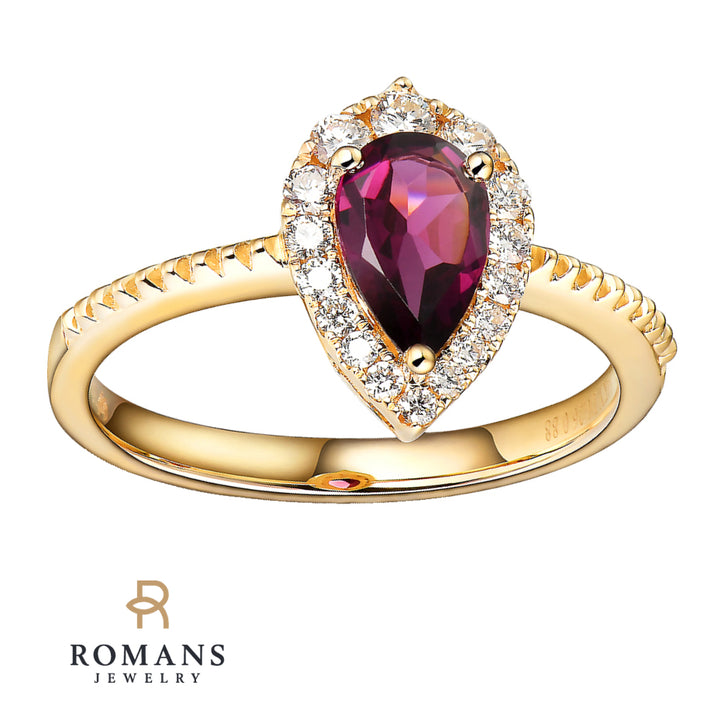 Rhodolite Garnet Diamond Halo Ring 14K Yellow Gold .84 CT