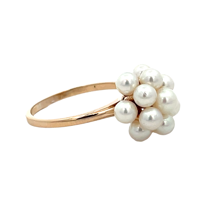 Pearl Cluster Flower Ring 14K Yellow Gold