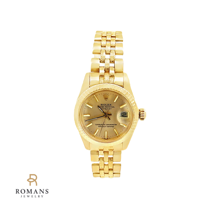 Rolex Datejust 6901 Ladies Bark Band Finish 18K Yellow Gold