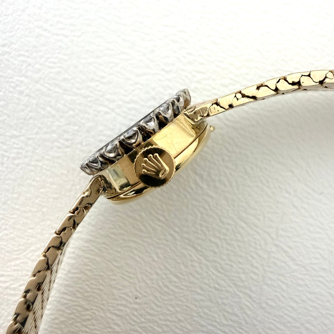 Rolex Ladies Precision 18K Gold Bracelet Watch Diamond Bezel 1970