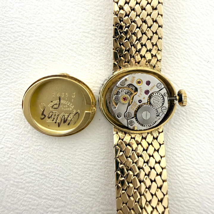 Rolex Ladies Precision 18K Gold Bracelet Watch Diamond Bezel 1970