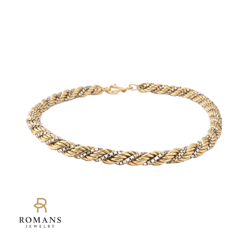 Rope & Box Chain Bracelet 14K Two Tone