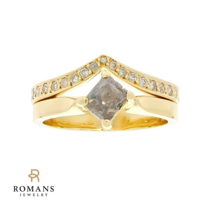 Rough Diamond Wedding Set Ring 14K Yellow Gold 1 CT