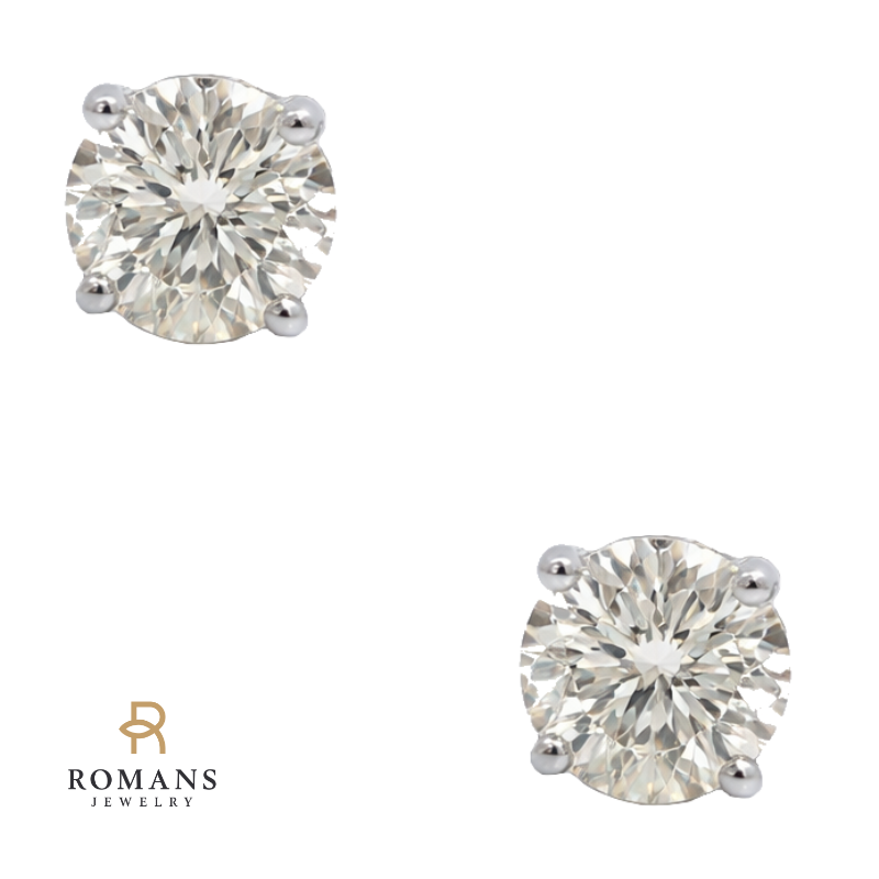 Round Diamond 1.50CTW Natural Hidden Halo Studs 14K White Gold