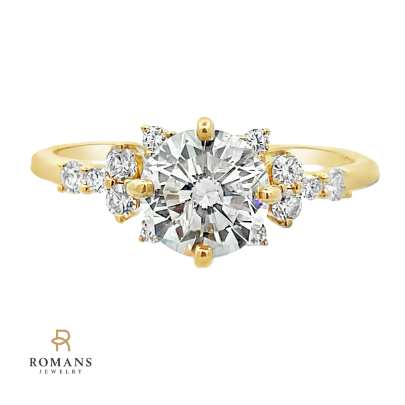 Round Diamond Floral Inspired Engagement Ring 14K Yellow Gold 1CT