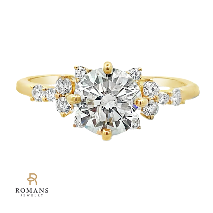 Round Diamond Floral Inspired Engagement Ring 14K Yellow Gold 1CT