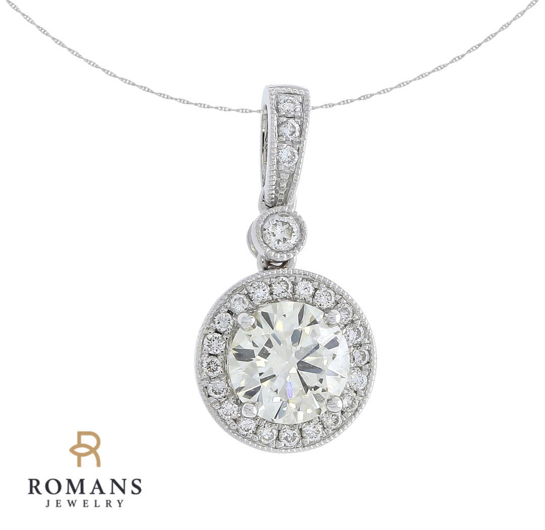 Round Diamond Halo Pendant 14K White Gold .98CT