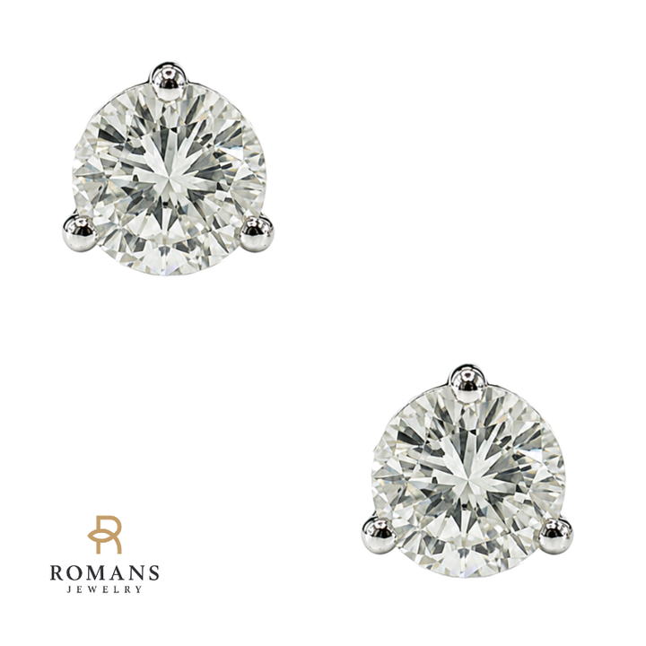 Round Diamond Stud Earrings 0.80CTW 14K White Gold