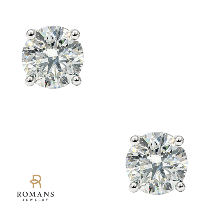 Round Diamond Stud Earrings 1.10CTW 14K White Gold Classic Style