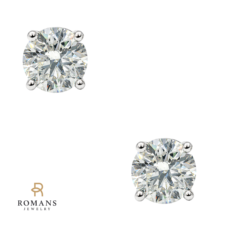 Round Diamond Stud Earrings 1.10CTW 14K White Gold Classic Style