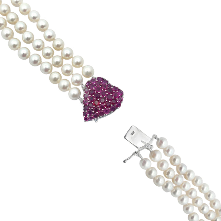 Pearl Ruby Bracelet 14K White Gold 3.50 CTW