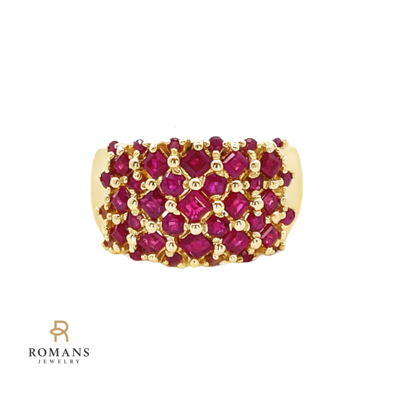 Ruby Cluster Band 14K Yellow Gold 2.23CTW