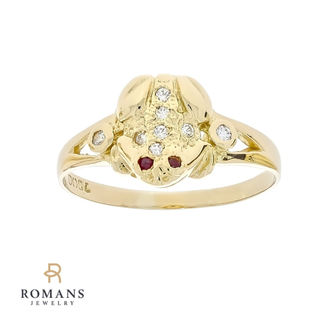 Ruby Diamond Frog Ring 18K Yellow Gold