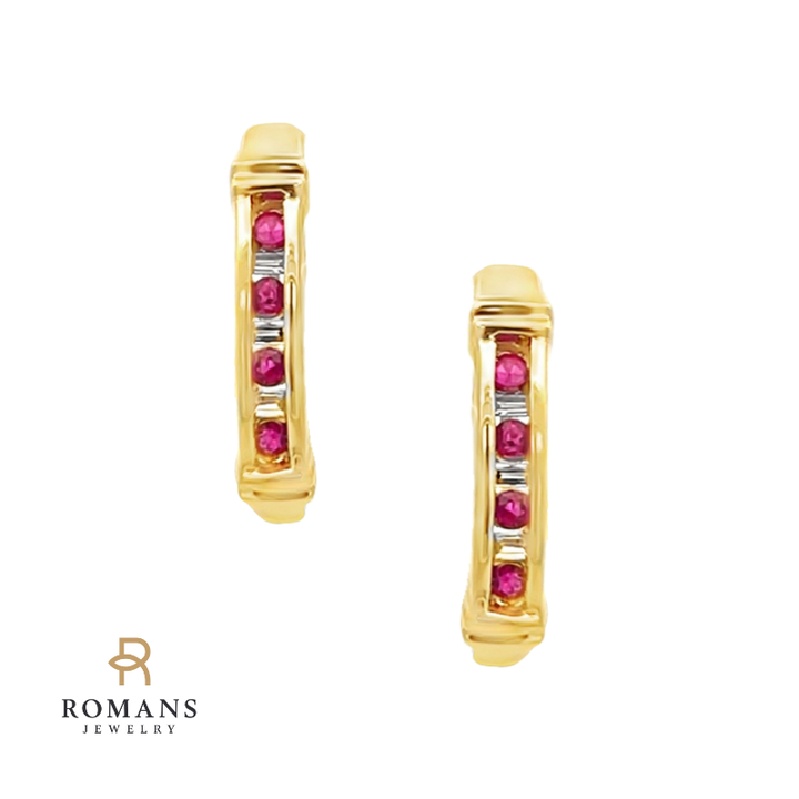 Ruby Diamond Half Hoops 10K Yellow Gold