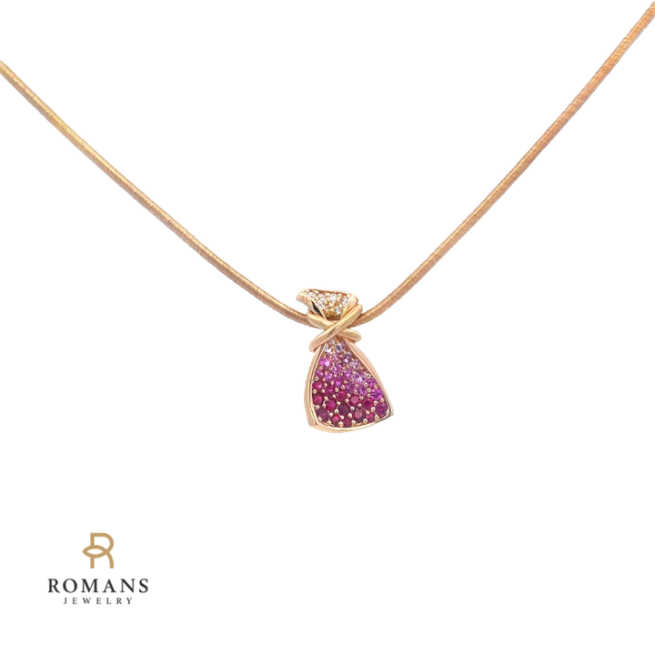 Ruby, Diamond & Pink Sapphire Necklace 18K Yellow Gold