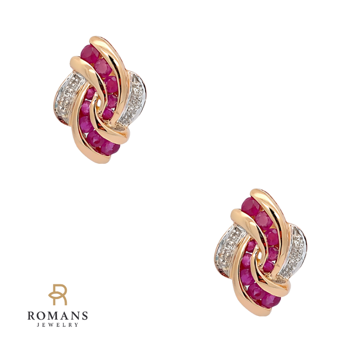 Ruby Diamond Swirl Studs 14K Two Tone .51CTW