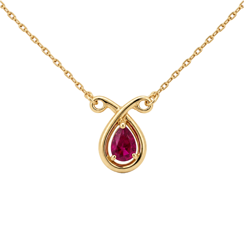 Ruby Ribbon Halo Necklace 0.58CT 14K Yellow Gold