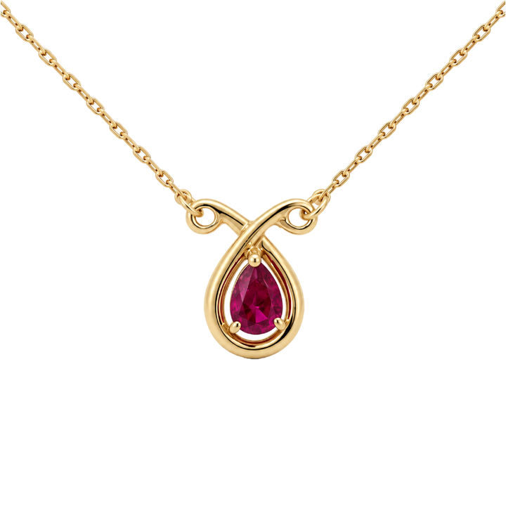 Ruby Ribbon Halo Necklace 0.58CT 14K Yellow Gold