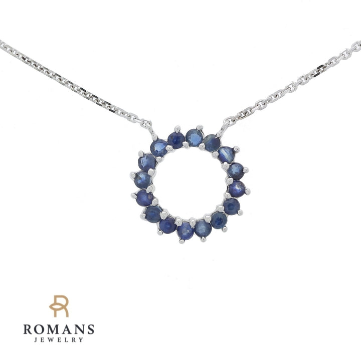 Sapphire Circle Necklace 14K White Gold .32CTW