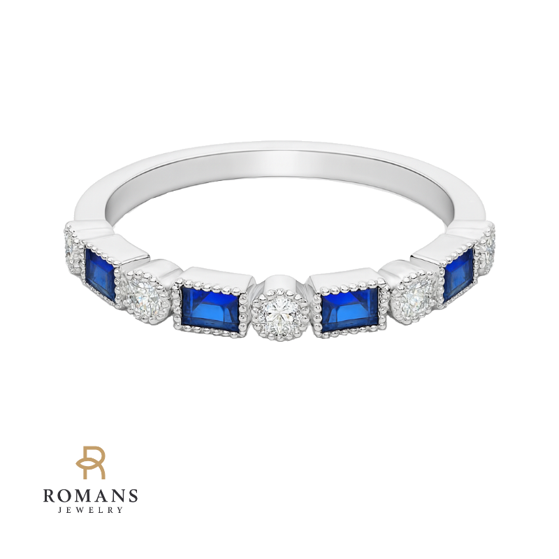 Sapphire Diamond Band 14K White Gold .43CTW